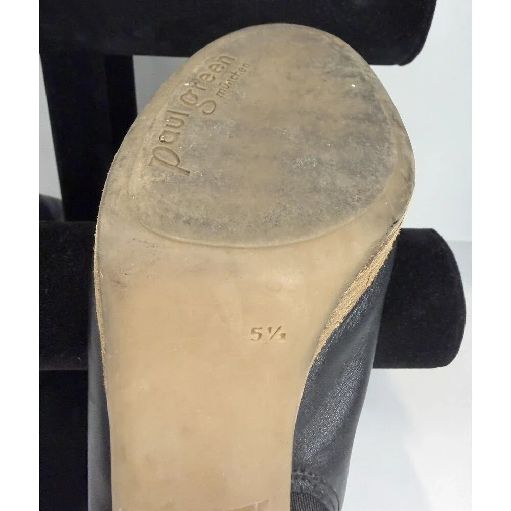 Paul Green Munchen Womens Sandals Mules Black Leather Slide Peep Toe Clogs 5.5